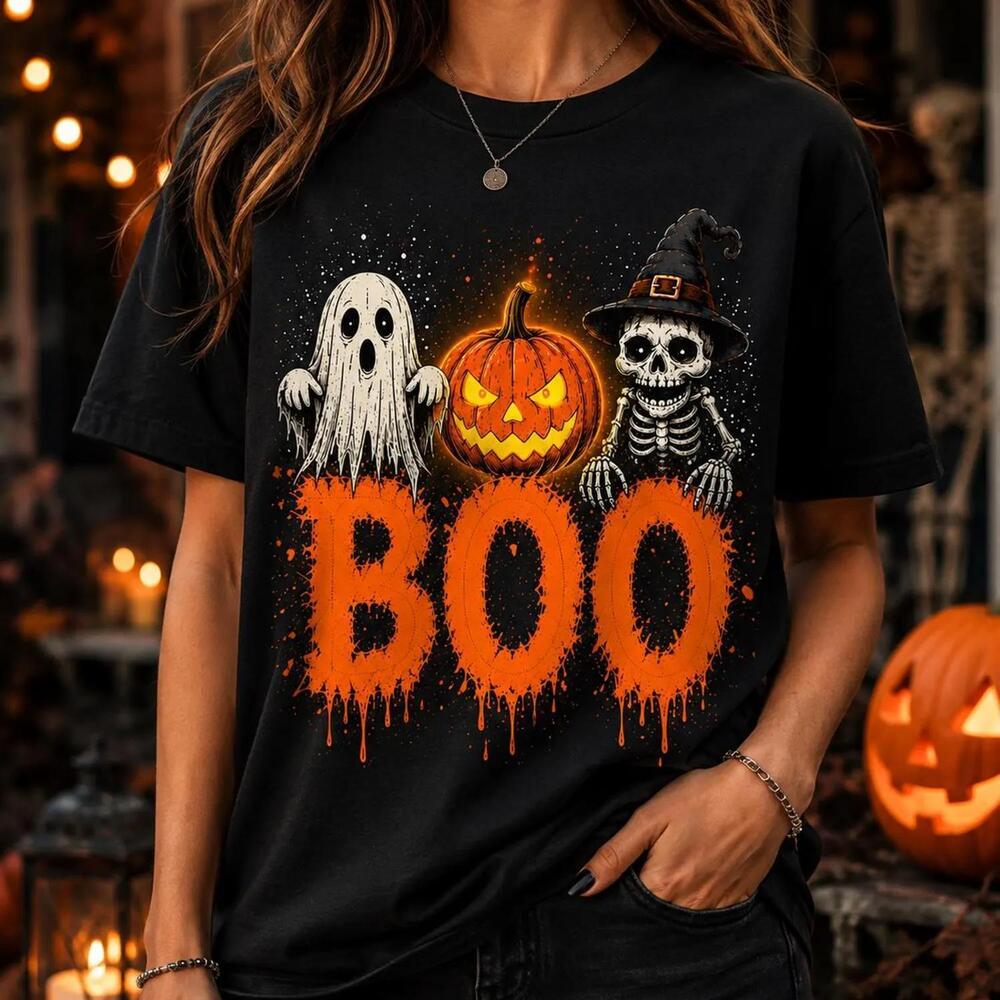 Halloween Boo Ghost Pumpkin Skeleton Shirt,  Graphic Tee